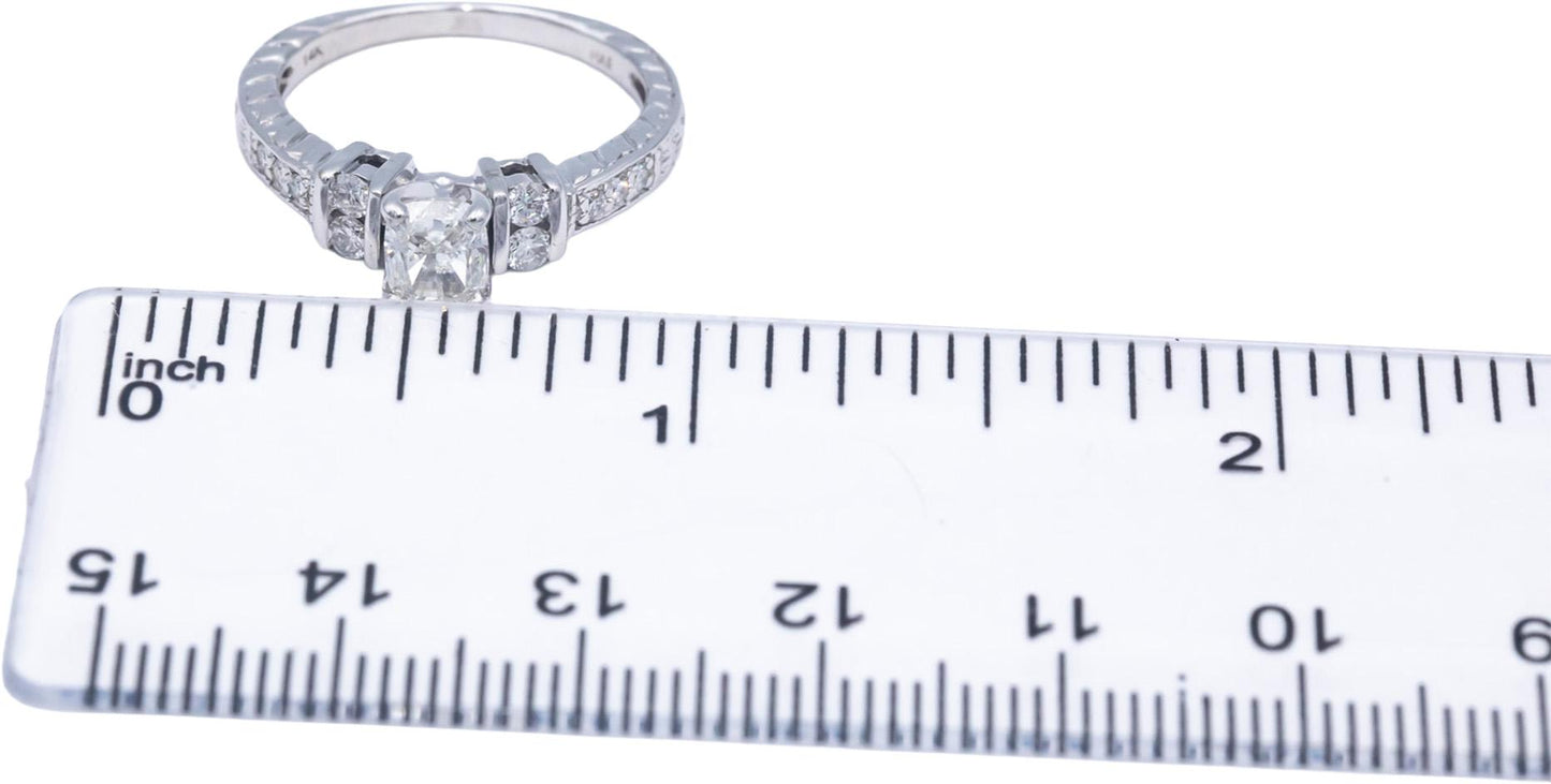 IGI 14k White Gold 0.55CT VS Diamond Bridal Ring w/ 0.45CT Cushion Center Size 5