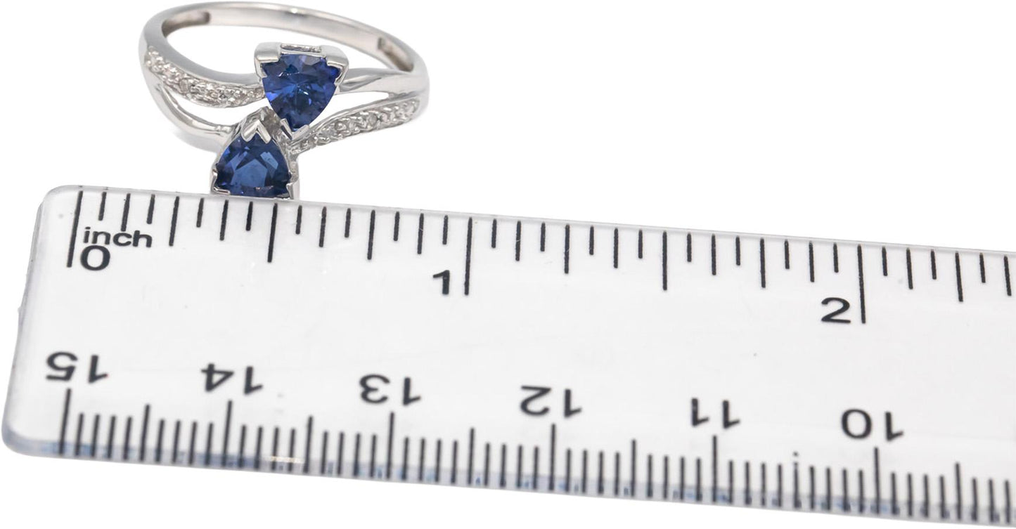 10k White Gold Synthetic Blue Sapphire and Diamond Ring 1.0CT Size 6.75