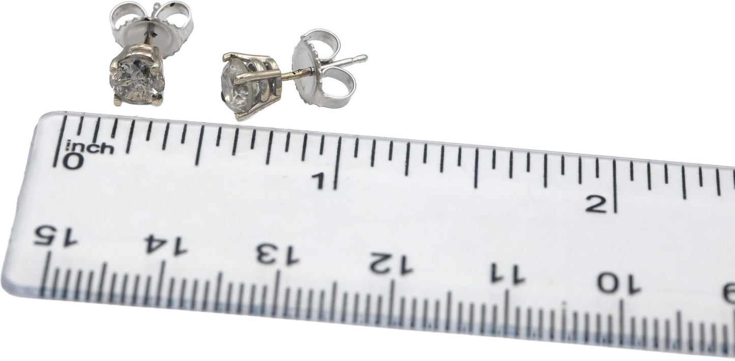 14k White Gold Round Diamond Stud Earrings 1.34CT