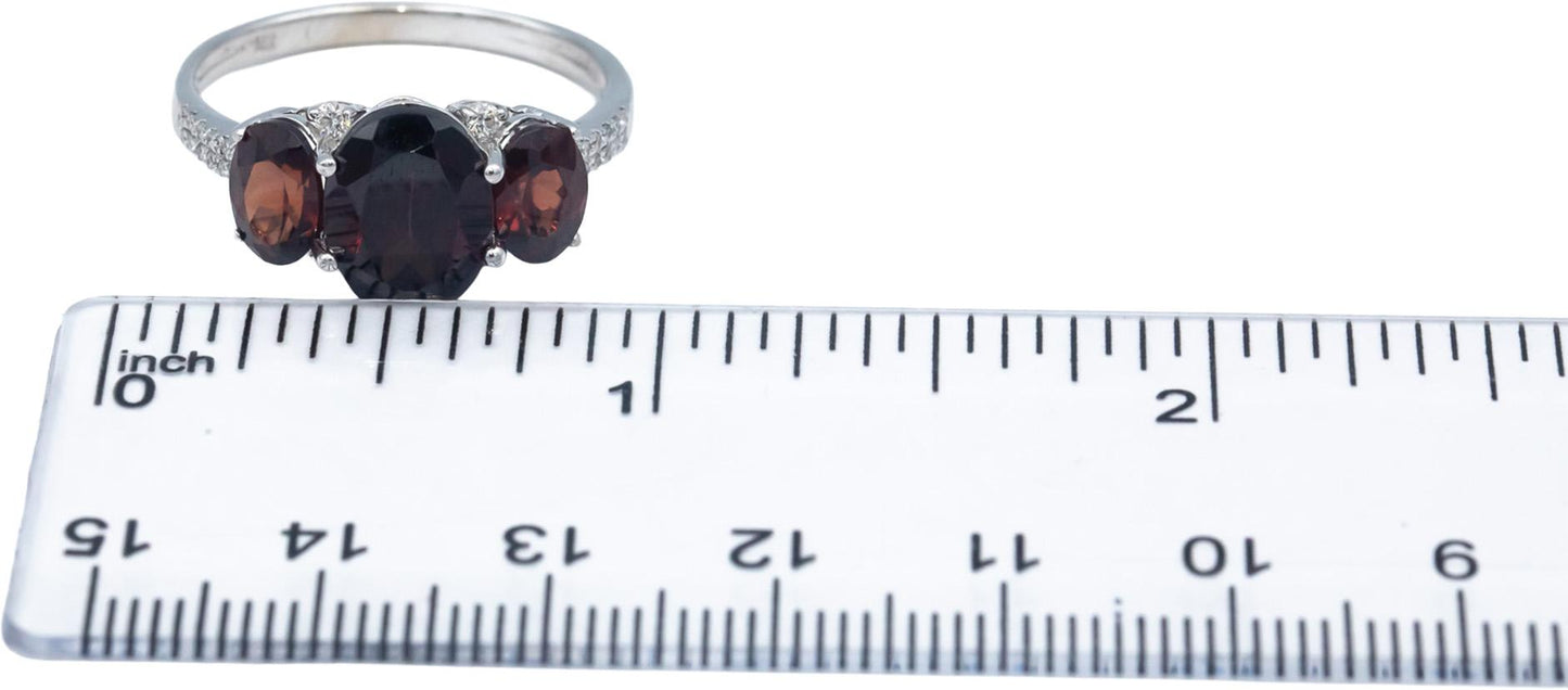 14k White Gold VS Round Diamond and Oval Cut Garnet Cocktail Ring 3.70CT Size 10