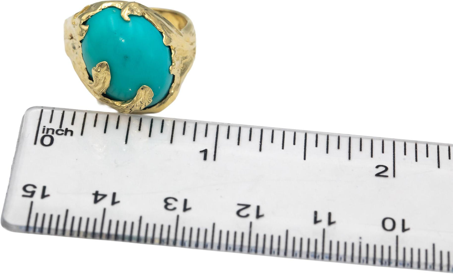 18k Yellow Gold Jewelry 15.0 x 11.0mm Cabochon Turquoise Cocktail Ring Size 7