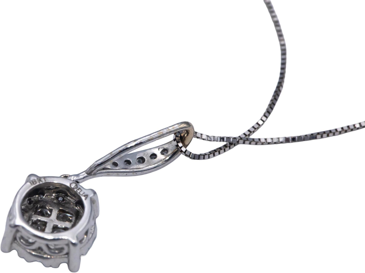 18k White Gold 0.50CT VS Princess and Round Cut Diamond Cluster Pendant Necklace