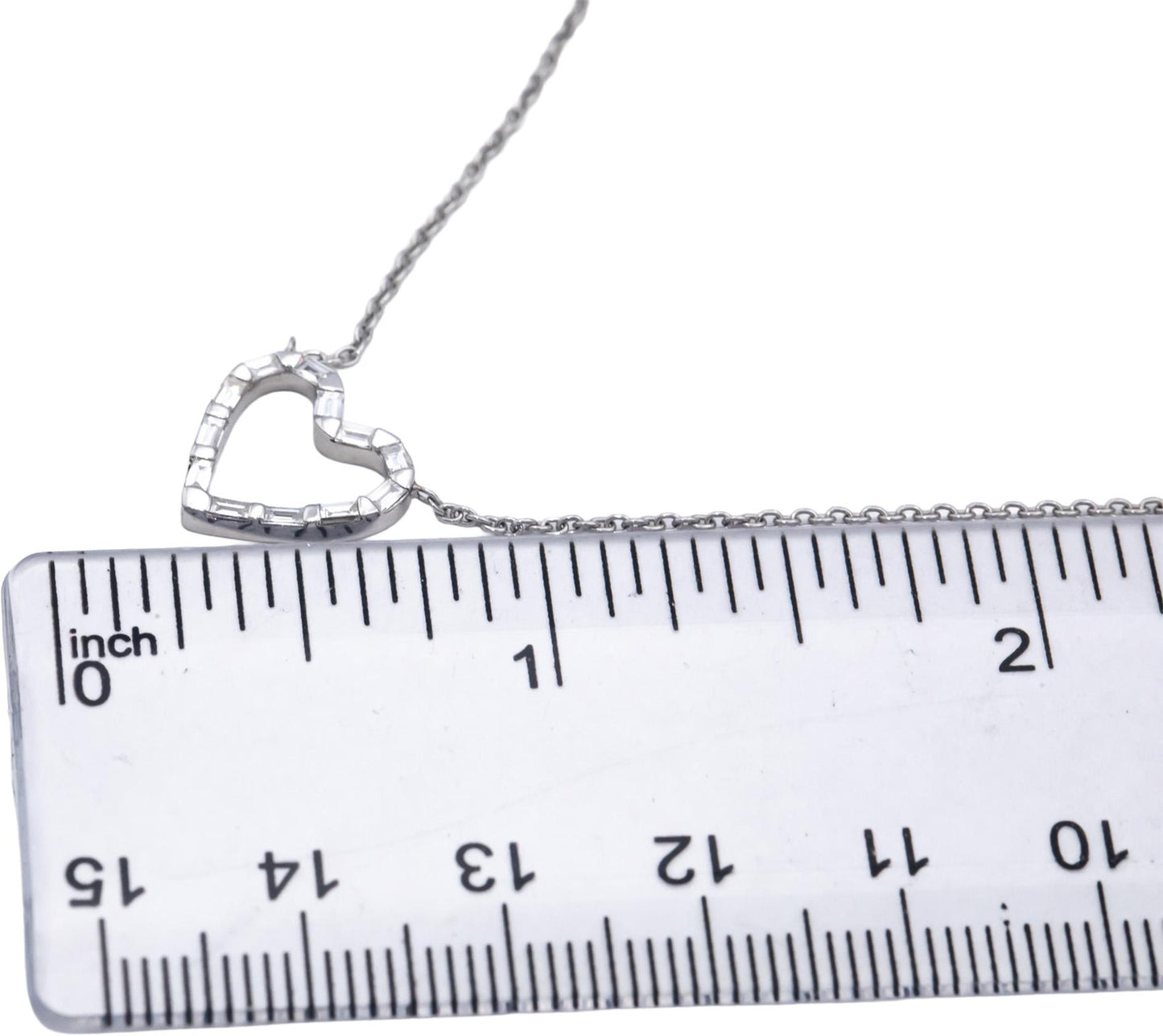 18k White Gold VS Emerald Cut Diamond Bar Set Heart Pendant Necklace 0.20CT