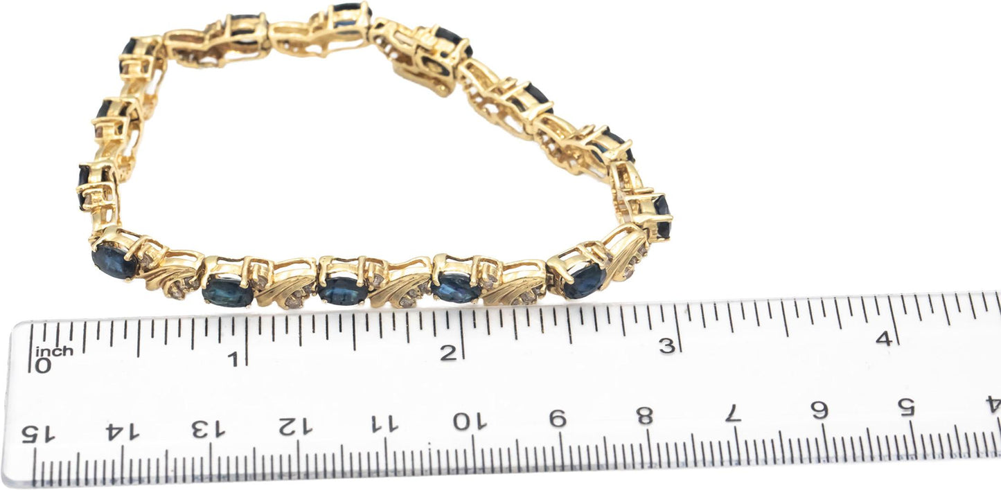 14k Yellow Gold Round Diamond and Oval Sapphire Fancy Link Bracelet 8.0CT