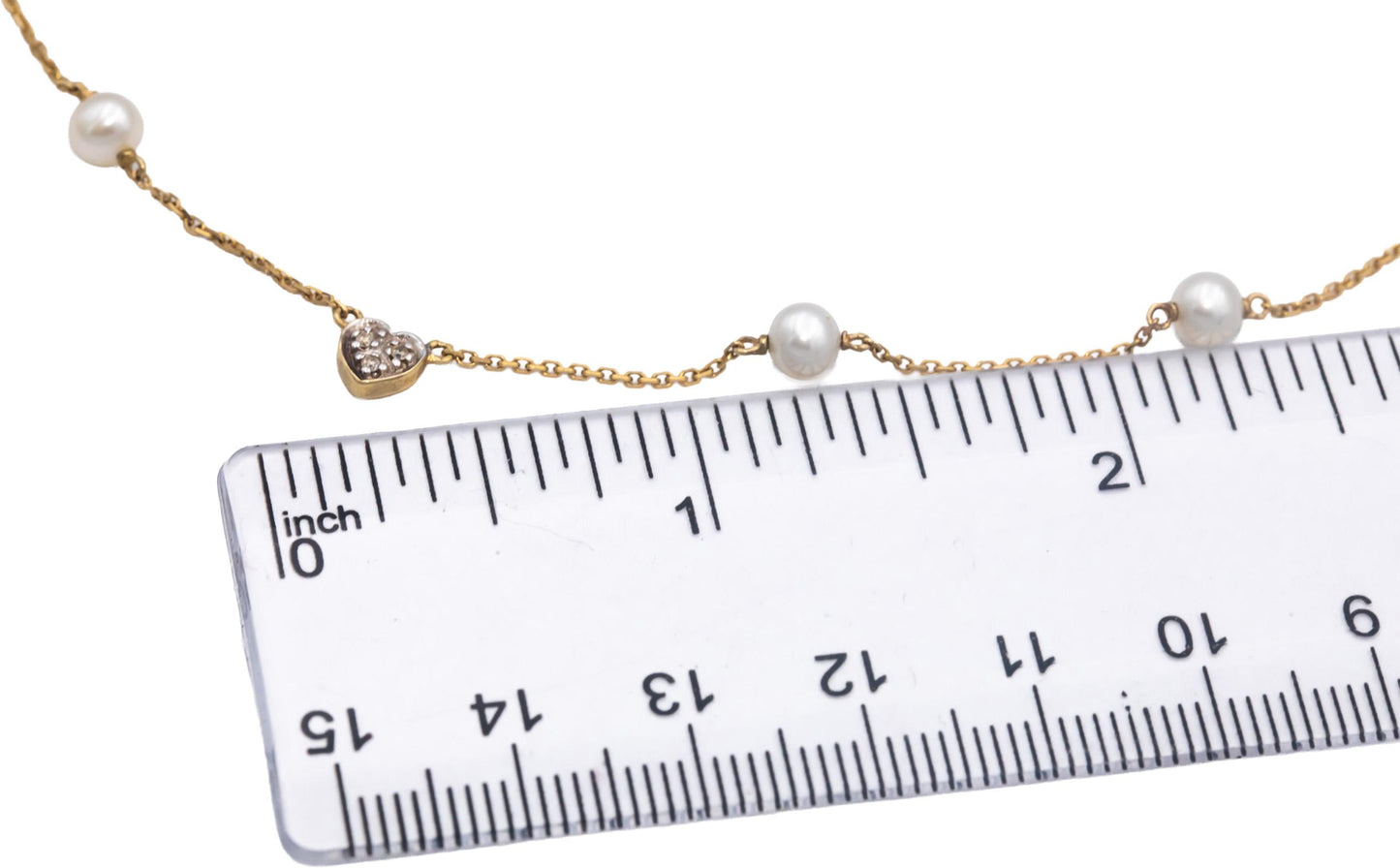 14k Yellow Gold Round Diamond and Pearl Chain Necklace 0.03CT