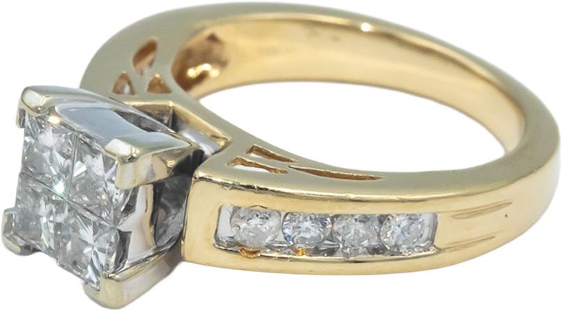 14k Yellow & White Gold Princess & Round Cut Diamond Ring 1.0CT Size 5.25