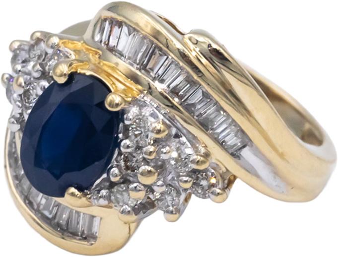 Diamond and Blue Sapphire 14k Yellow Gold Cocktail Ring 2.0CT Size 4