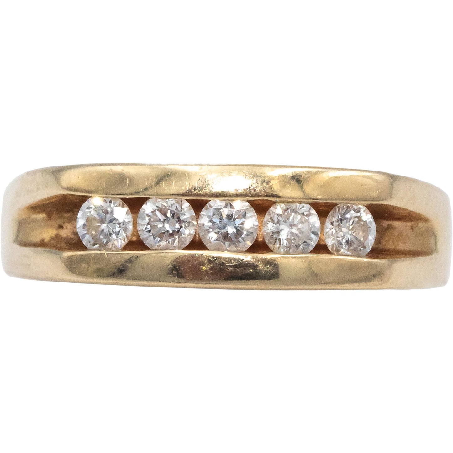 14k Yellow Gold Round Cut Channel Set Diamond Men's Band Ring 0.45CT Size 7.75