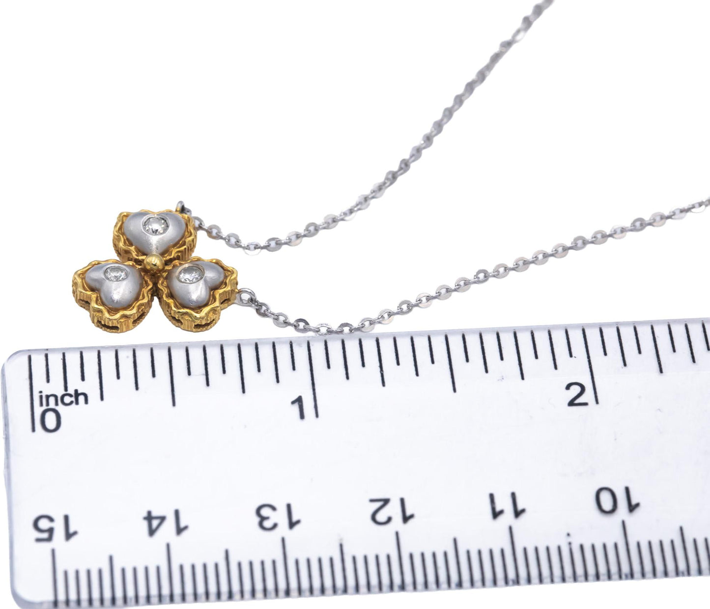 18k White & Yellow Gold VS Round Cut Diamond Heart Themed Pendant Necklace .10CT