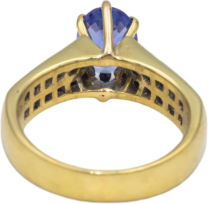 18k Yellow Gold Oval Tanzanite & Princess Diamond Cocktail Ring 2.40CT Size 6