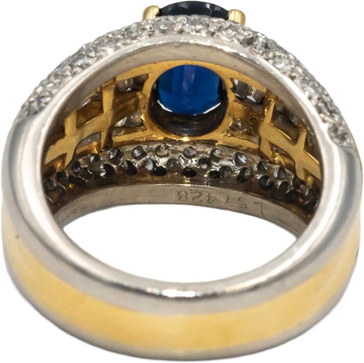 18k Yellow Gold & Platinum Diamond & Sapphire Cocktail Ring 4.14CT Size 6.25