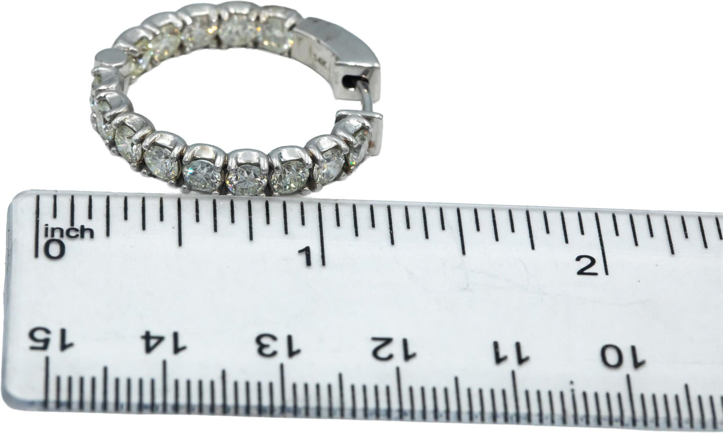 14k White Gold VS Round Diamond Inside Out Circle Hoop Earrings 5.41CT