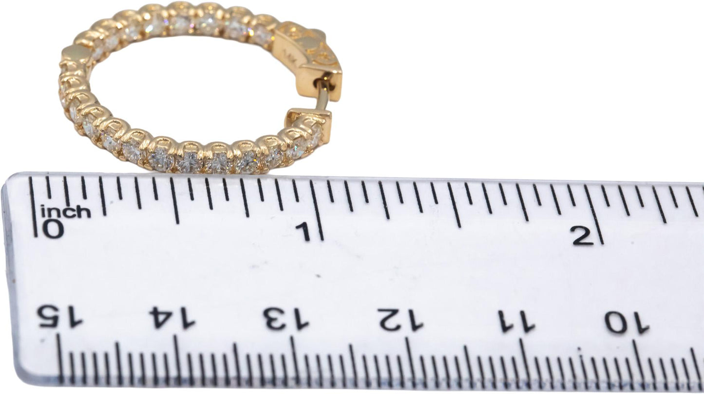 14k Yellow Gold VS Round Diamond Inside Out Circle Hoop Earrings 2.44CT