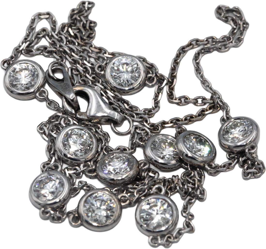 14k White Gold VS Round Bezel Set Diamond By The Yard Necklace Chain 1.50CT