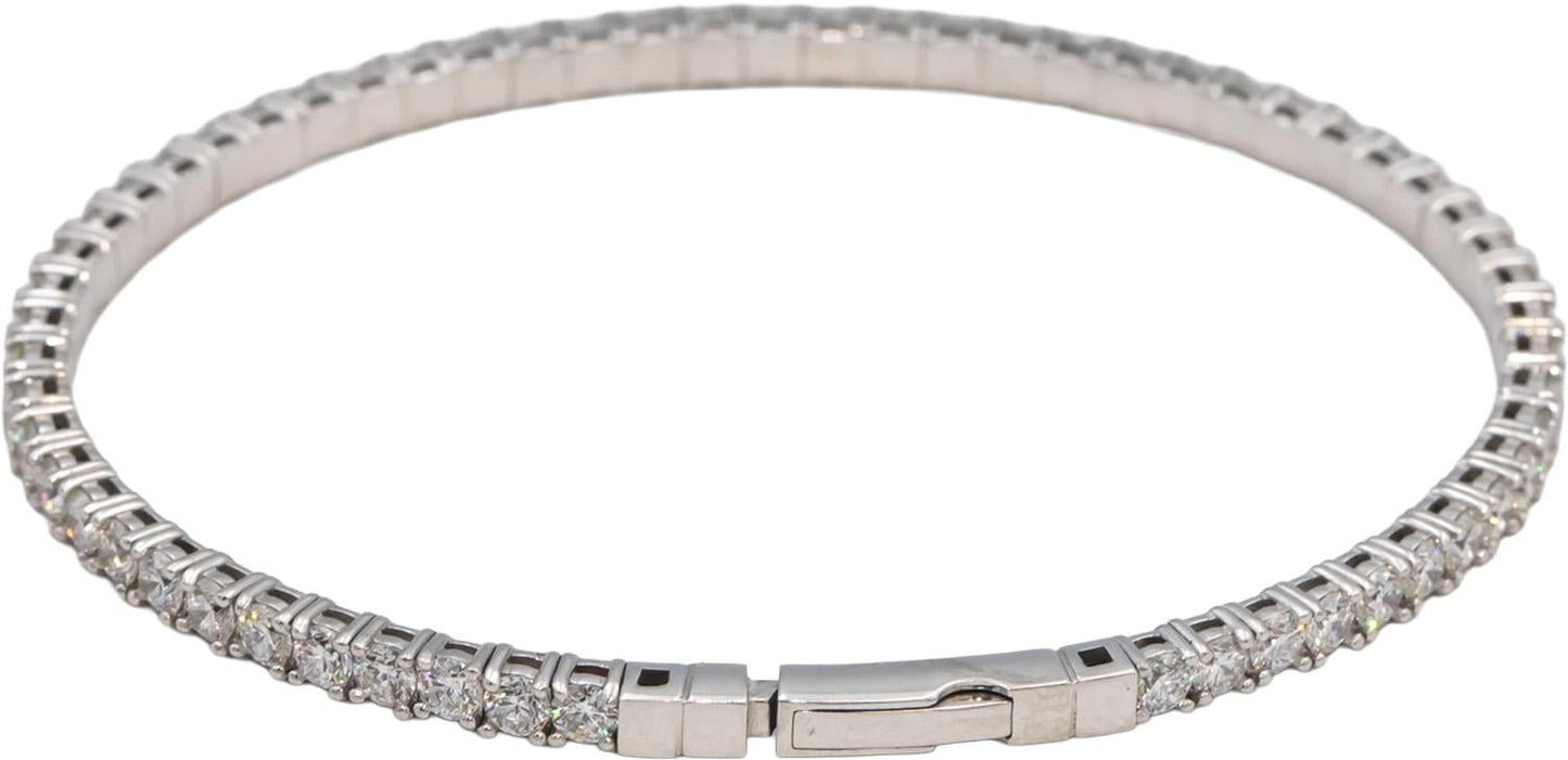 Round Diamond 18k White Gold Semi-Flexible Bangle Bracelet 2.33CT