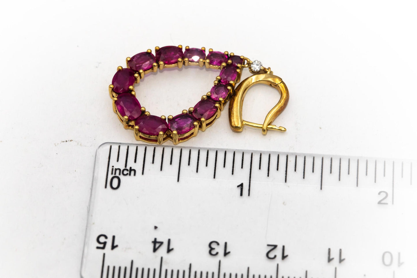 18k Yellow Gold Ruby and Diamond Pear Shaped Dangle Earrings 7.10CTW