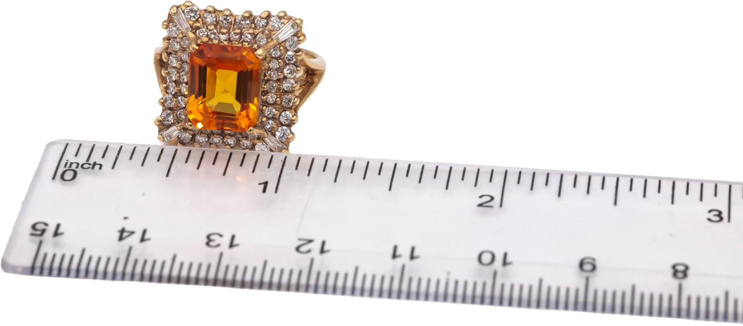 14k Yellow Gold Orange Sapphire & Diamond Cocktail Ring 5.50CT Size 7.5