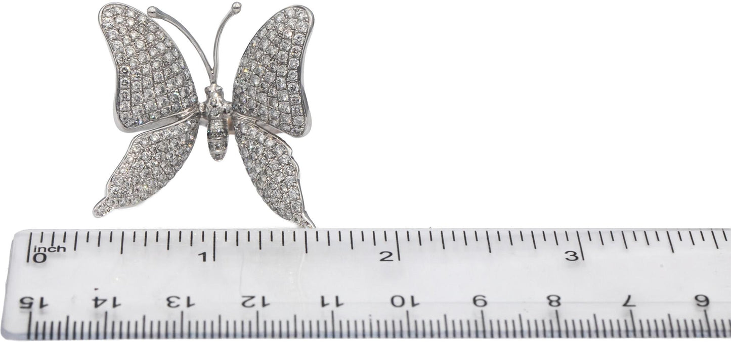 18k White Gold VS Round Diamond Cluster Jumbo Butterfly Ring 3.30CT Size 7.25