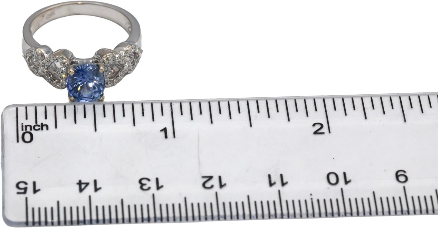 18k White Gold Blue Sapphire & Diamond Heart Cocktail Ring 1.99CTW Size 6.75