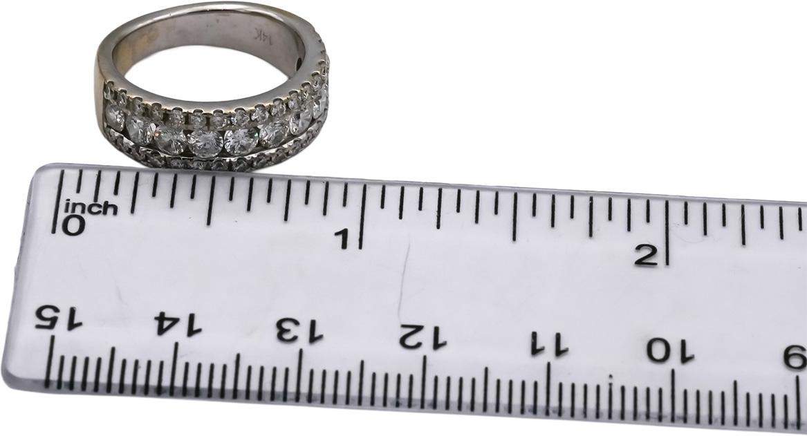14k White Gold VS Round Diamond Three Row Band Ring Size 1.50CT Size 5.5