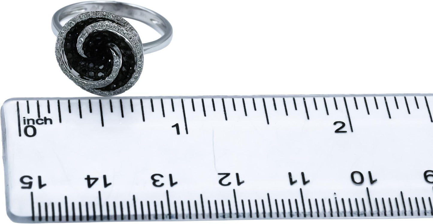 14k White Gold Round White and Black Diamond Cluster Spiral Ring 0.50CT Size 6.5