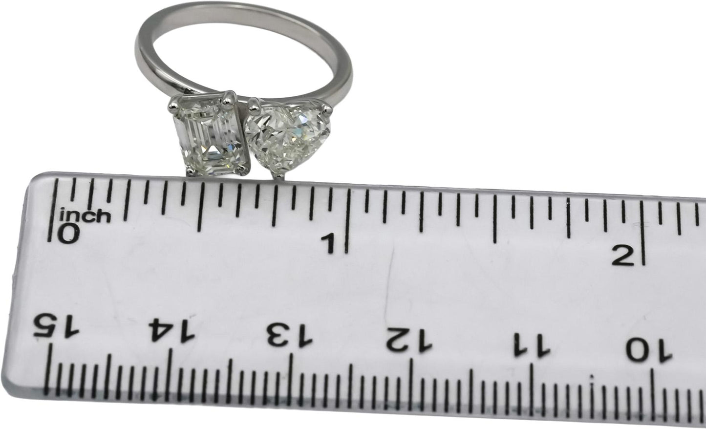 GIA Certified 18k White Gold Emerald & Heart Cut Two Stone Diamond Ring 2.88CT