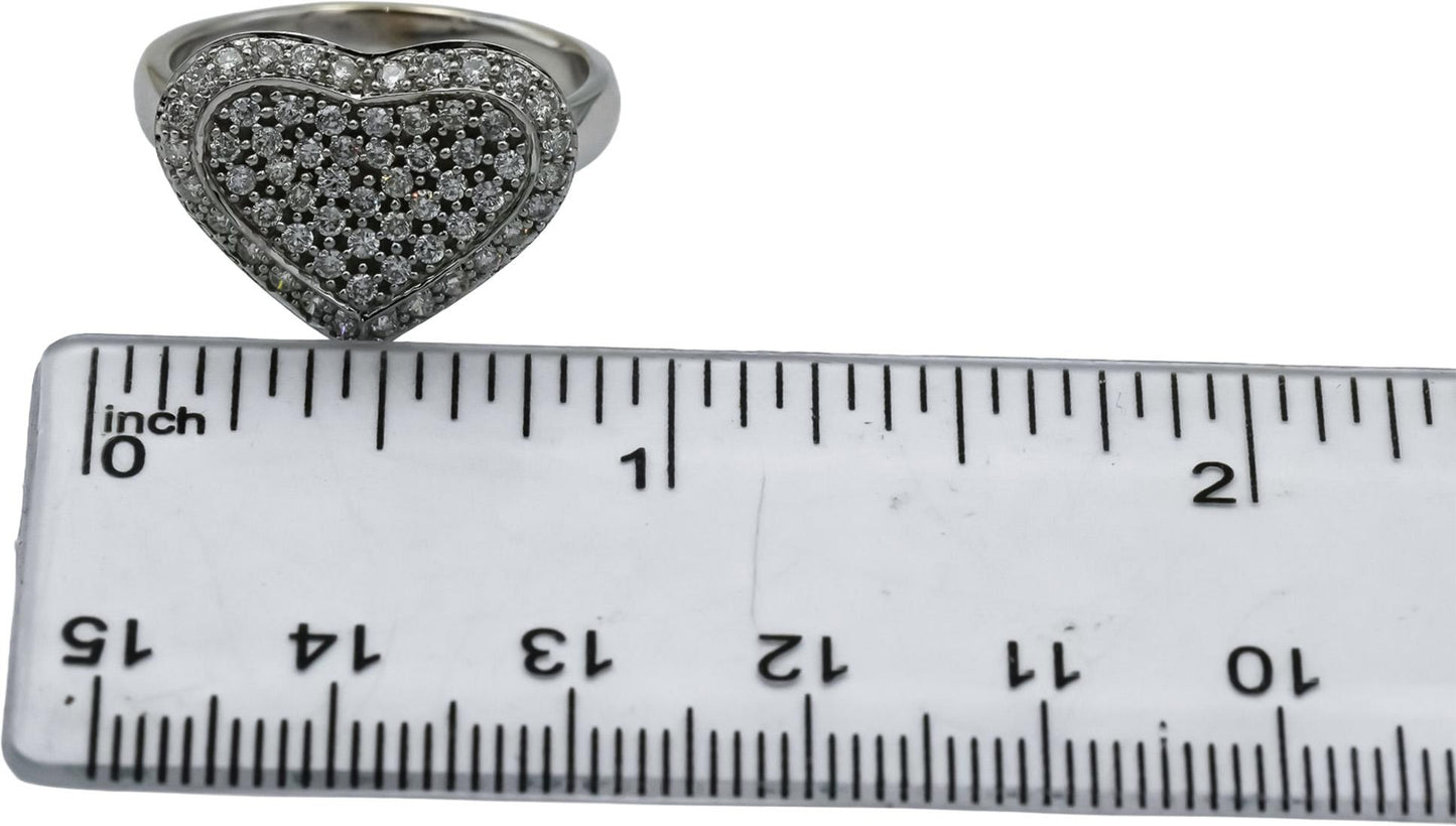 18k White Gold Round Diamond Cluster Heart Ring 1.0CT Size 8.25