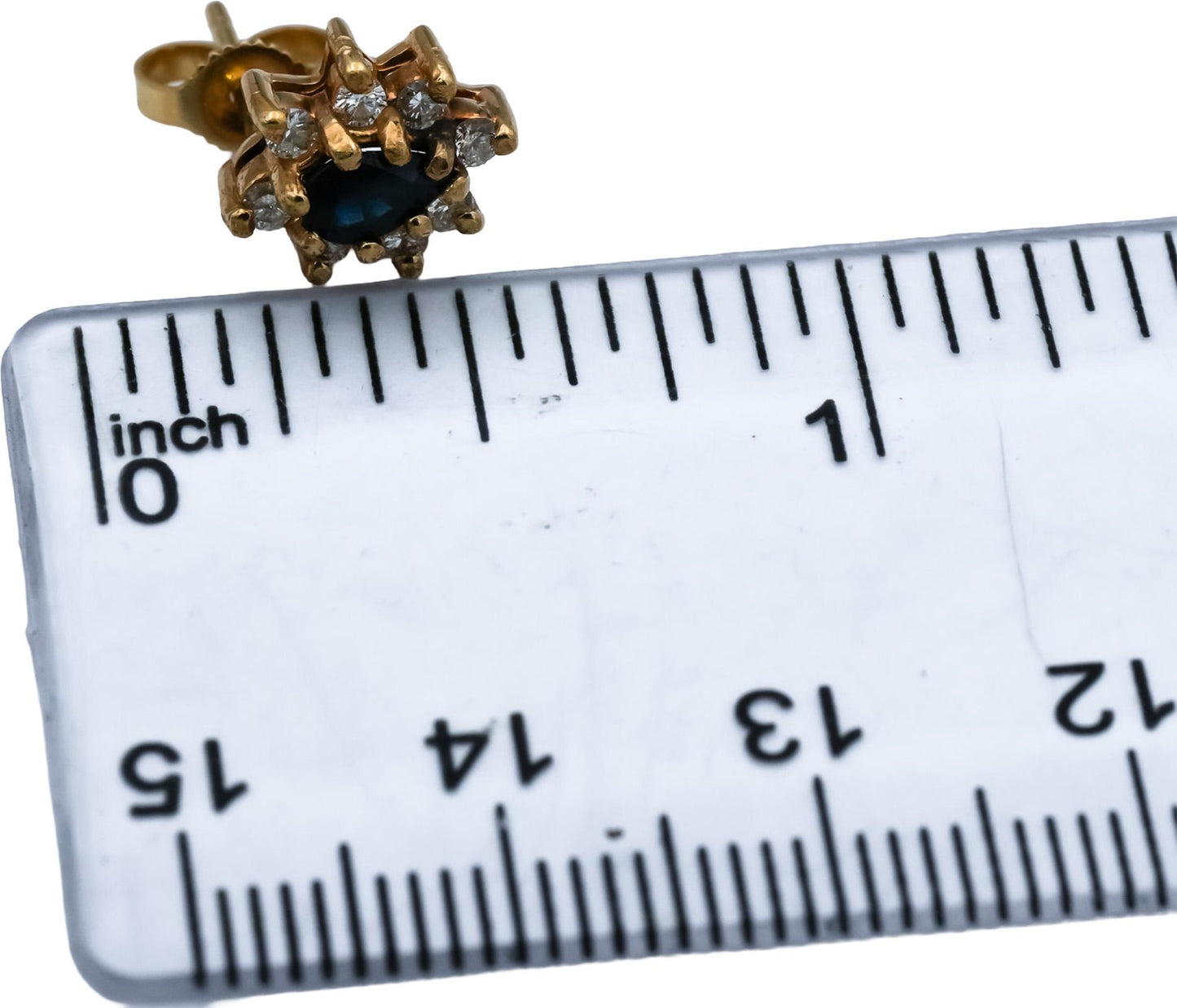 14k Yellow Gold Round Diamond Pear Cut Sapphire Stud Earrings 0.75CT