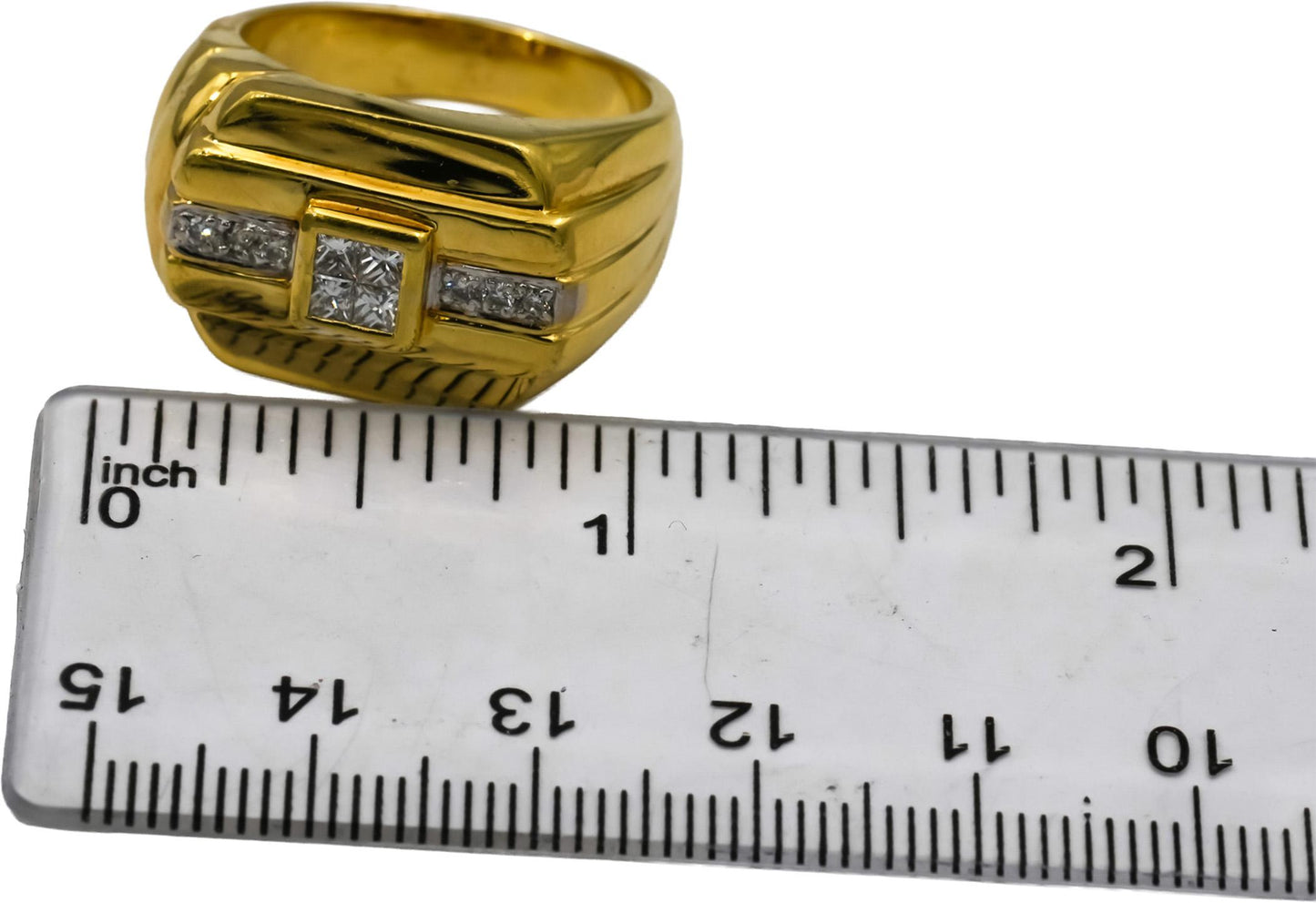 18k Yellow Gold Princess & Round Diamond Men's Ring 0.50CT Size 9.75