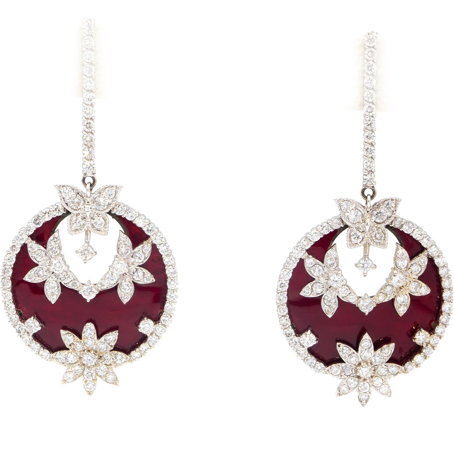 STAMBOLIAN 18k White Yellow Gold VS Diamond and Enamel Floral Earrings 8.20CT
