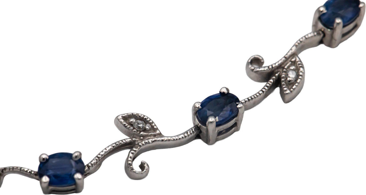 14k White Gold 2.06CT Diamond and Blue Sapphire Floral Link Bracelet
