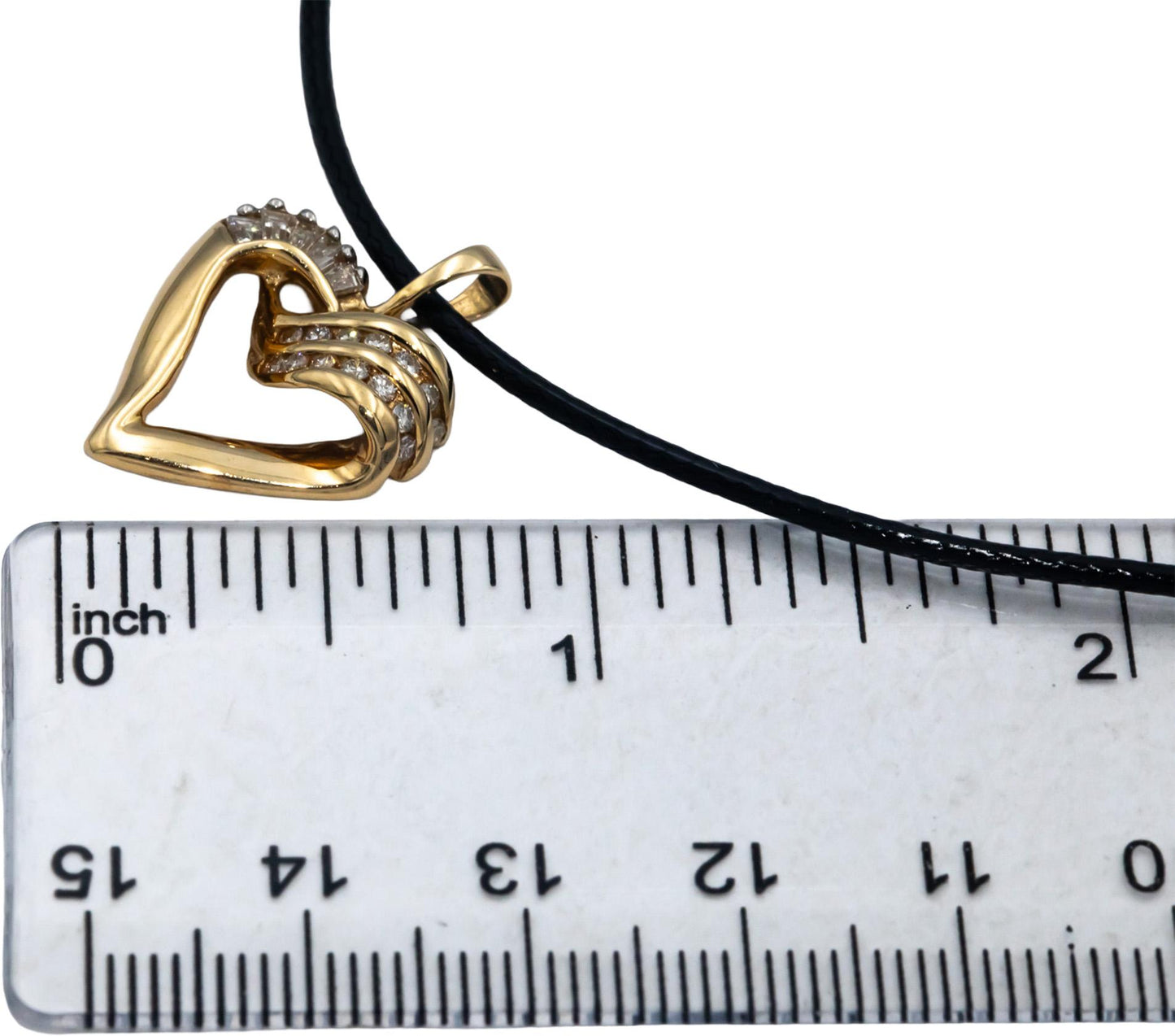 14k Yellow Gold 0.40CT Baguette and Round Cut Diamond Heart Pendant Necklace