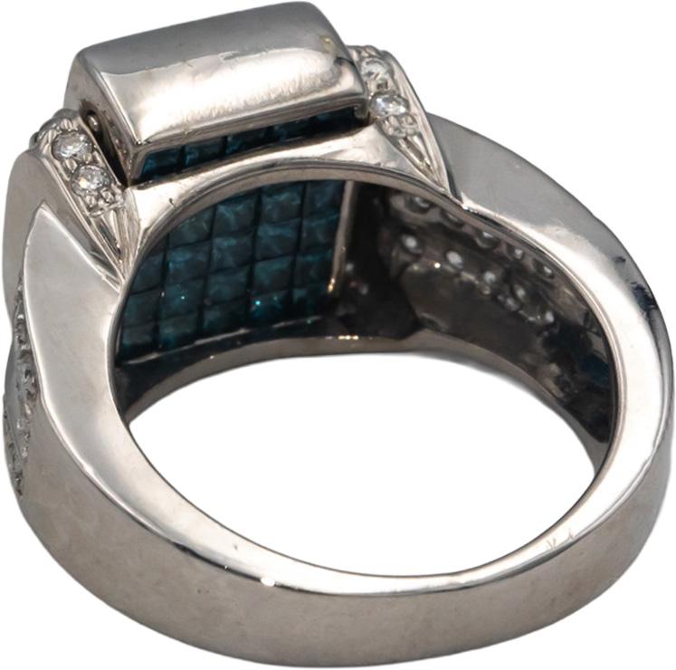 18k White Gold 1.50CT VS White and Blue Diamond Reversible Ring Size 5.75