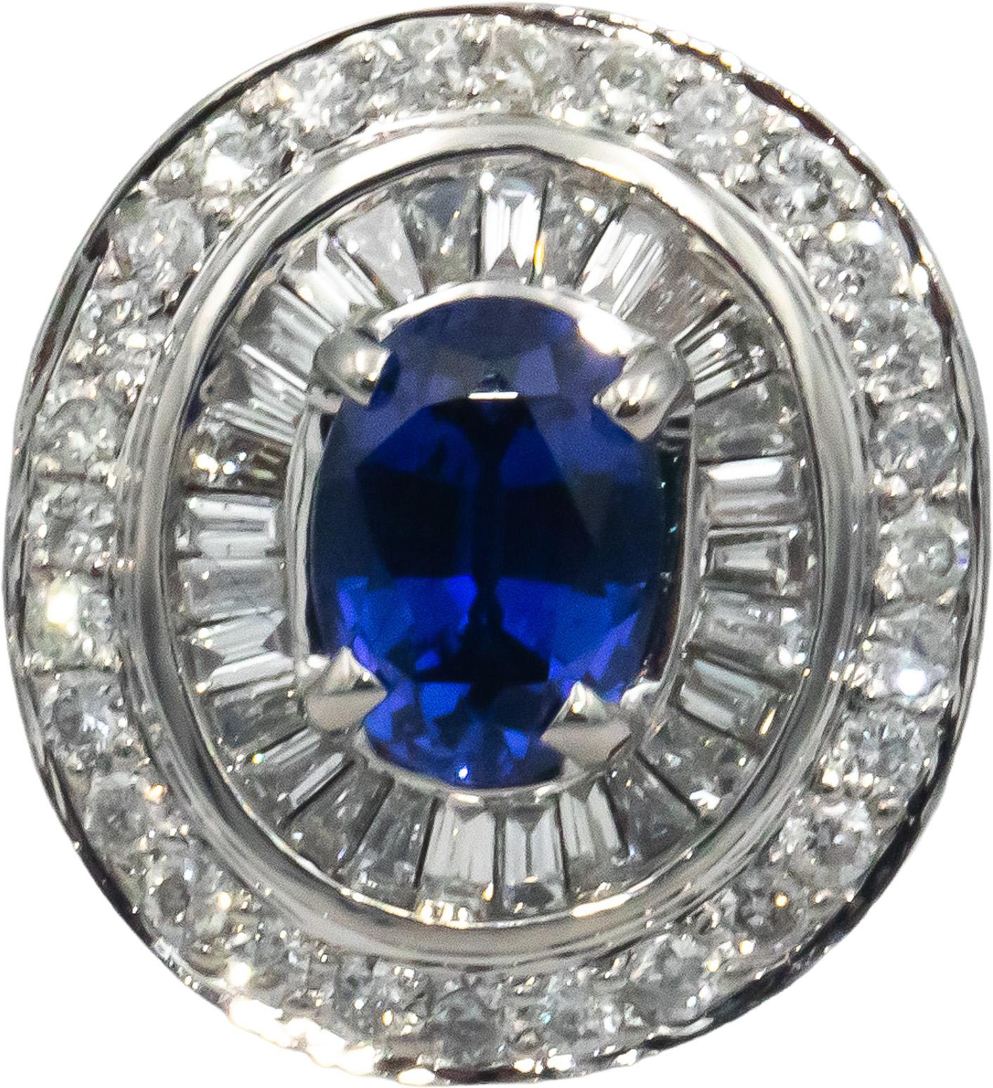 18k White Gold 1.25CT Diamond and Blue Sapphire Halo Ring Size 6.5