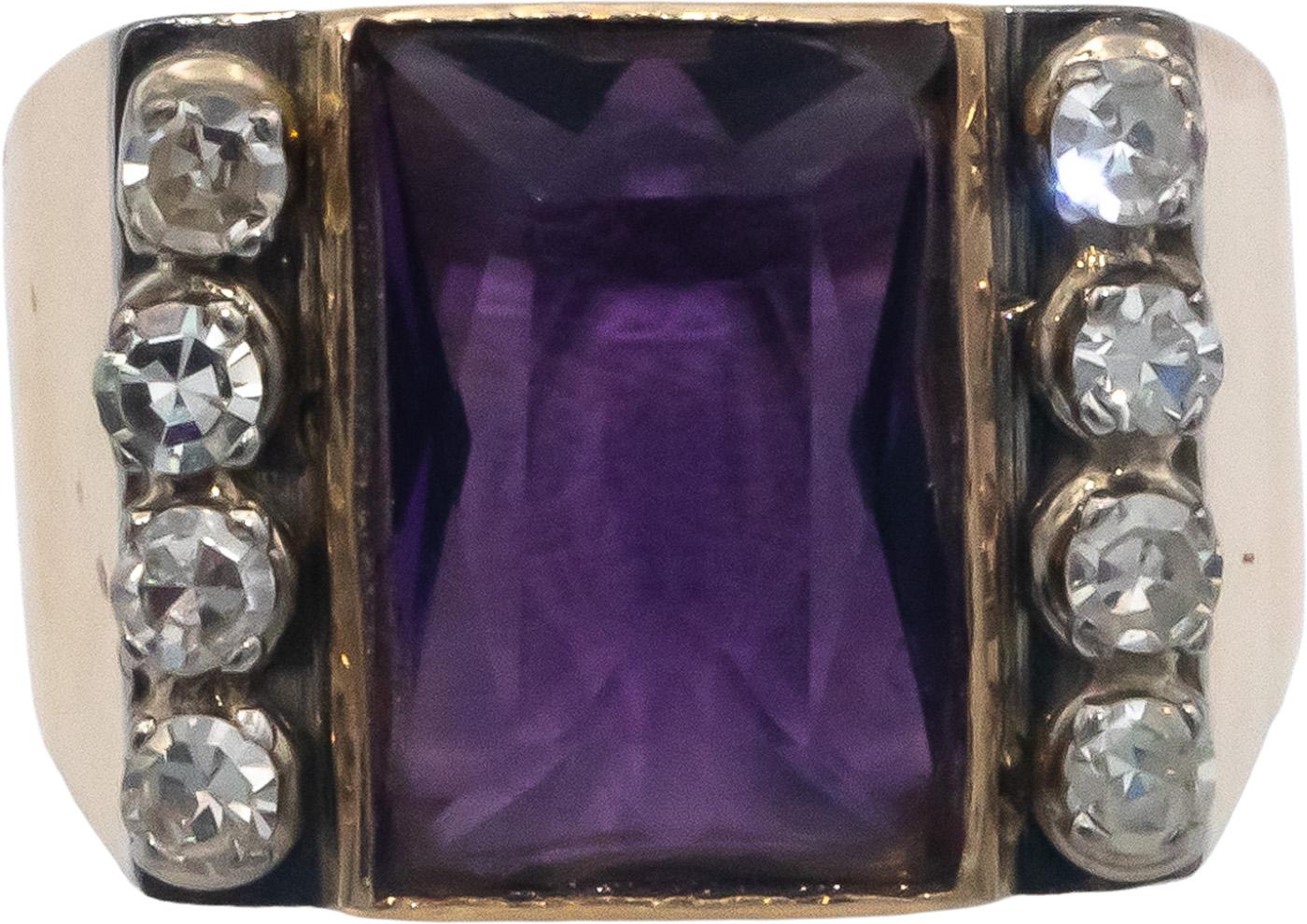 Vintage 14k Yellow Gold 3.25CT Diamond and Amethyst Ring Size 6.25
