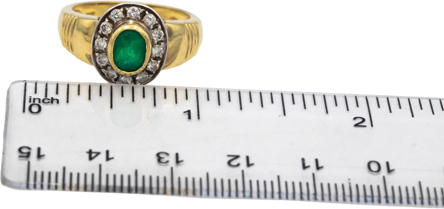 18k Yellow Gold 0.83CT VS Diamond and Emerald Men's Ring Size 8