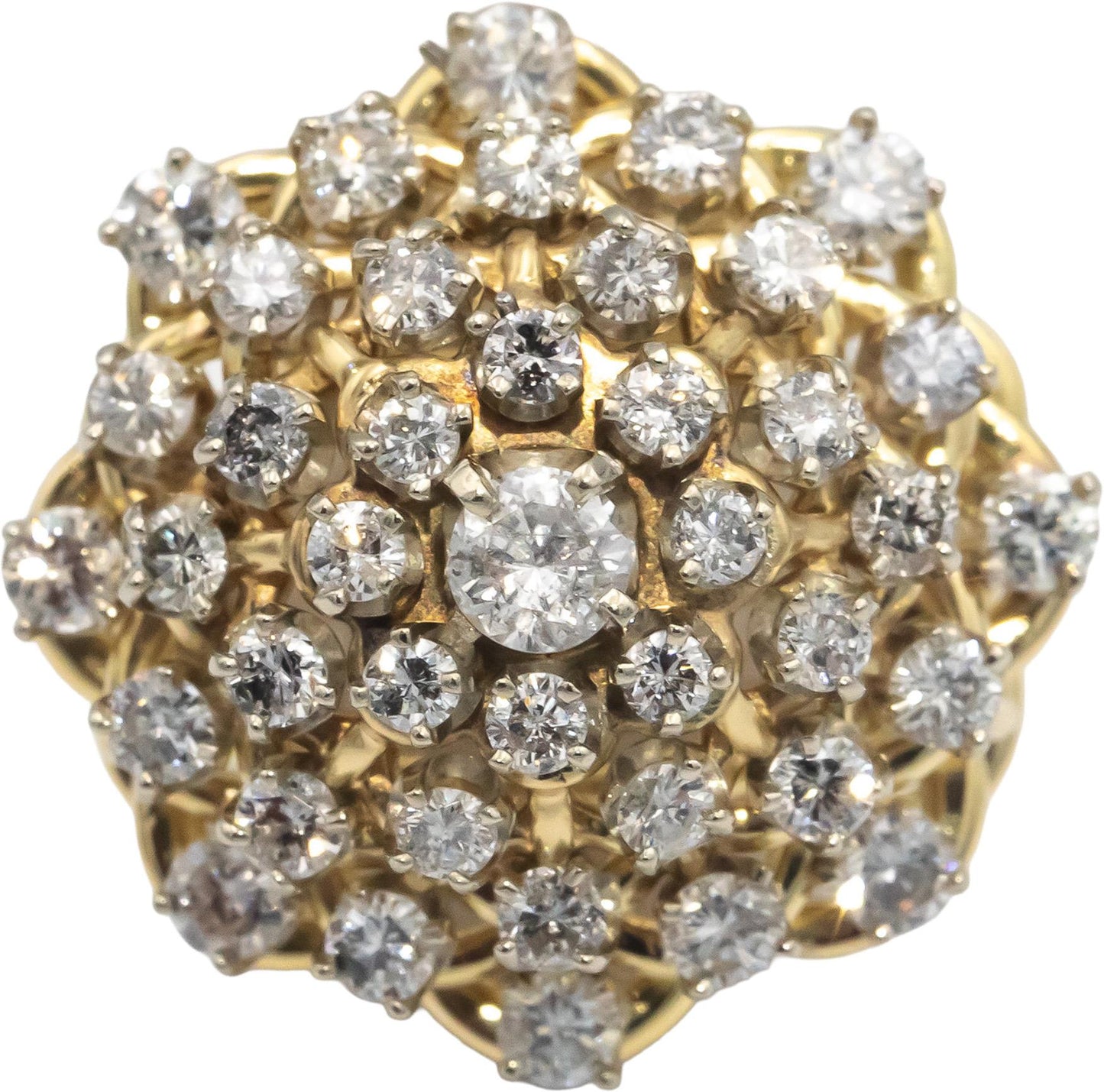 18k Yellow Gold Jewelry Round Diamond Cluster Dome Ring 2.20CT Size 5.25