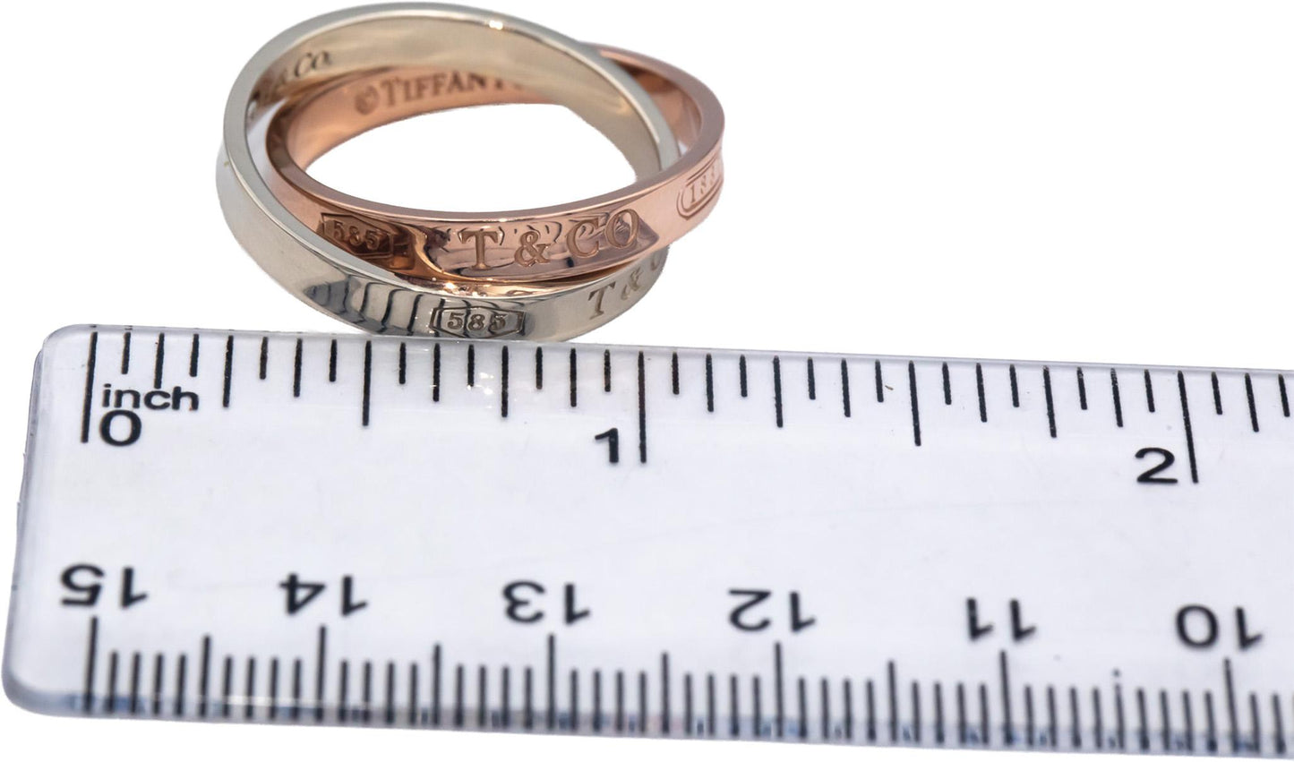 TIFFANY & CO. 14k White and Rose Gold Tiffany 1837 Interlocking Circles Ring