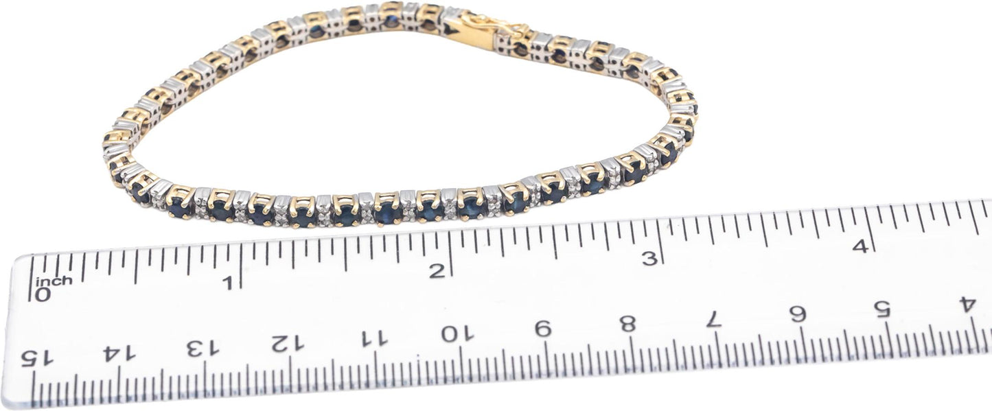 14k White & Yellow Gold Diamond and Sapphire Tennis Line Bracelet 4.0CTW