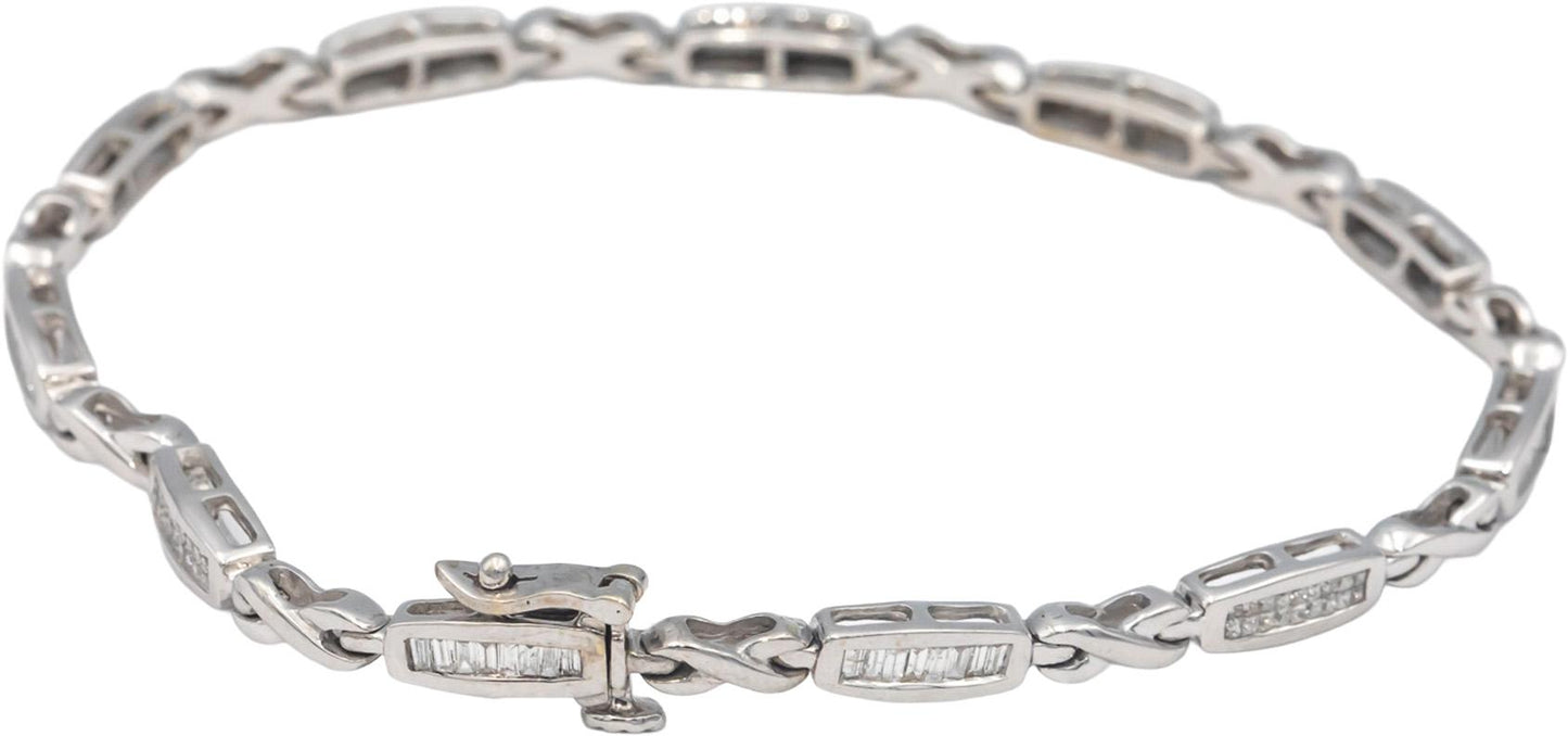14k White Gold 1.50CT Baguette and Princess Cut Diamond Channel Set Bracelet