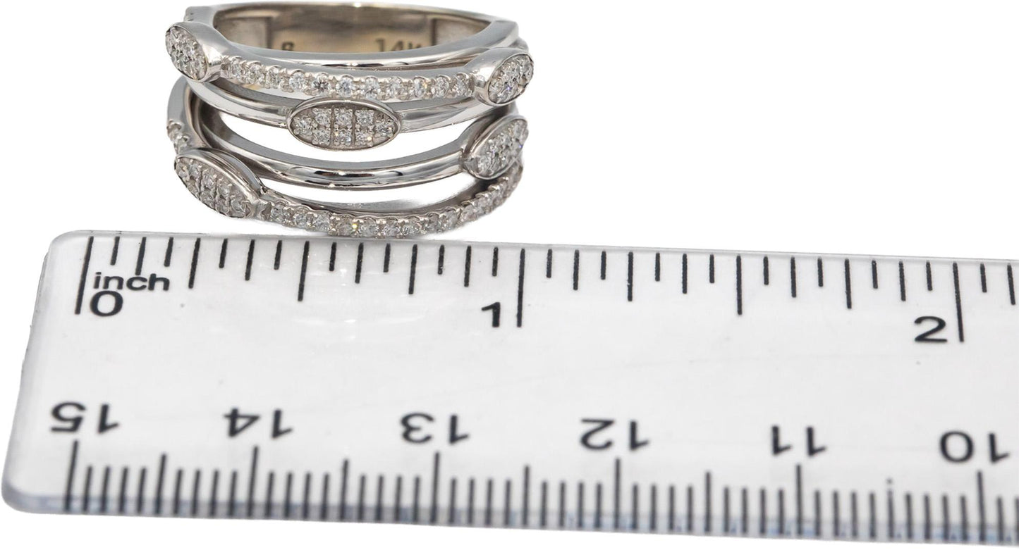 14k White Gold VS Round Diamond Multi-Band Ring 0.50CT Size 5.75