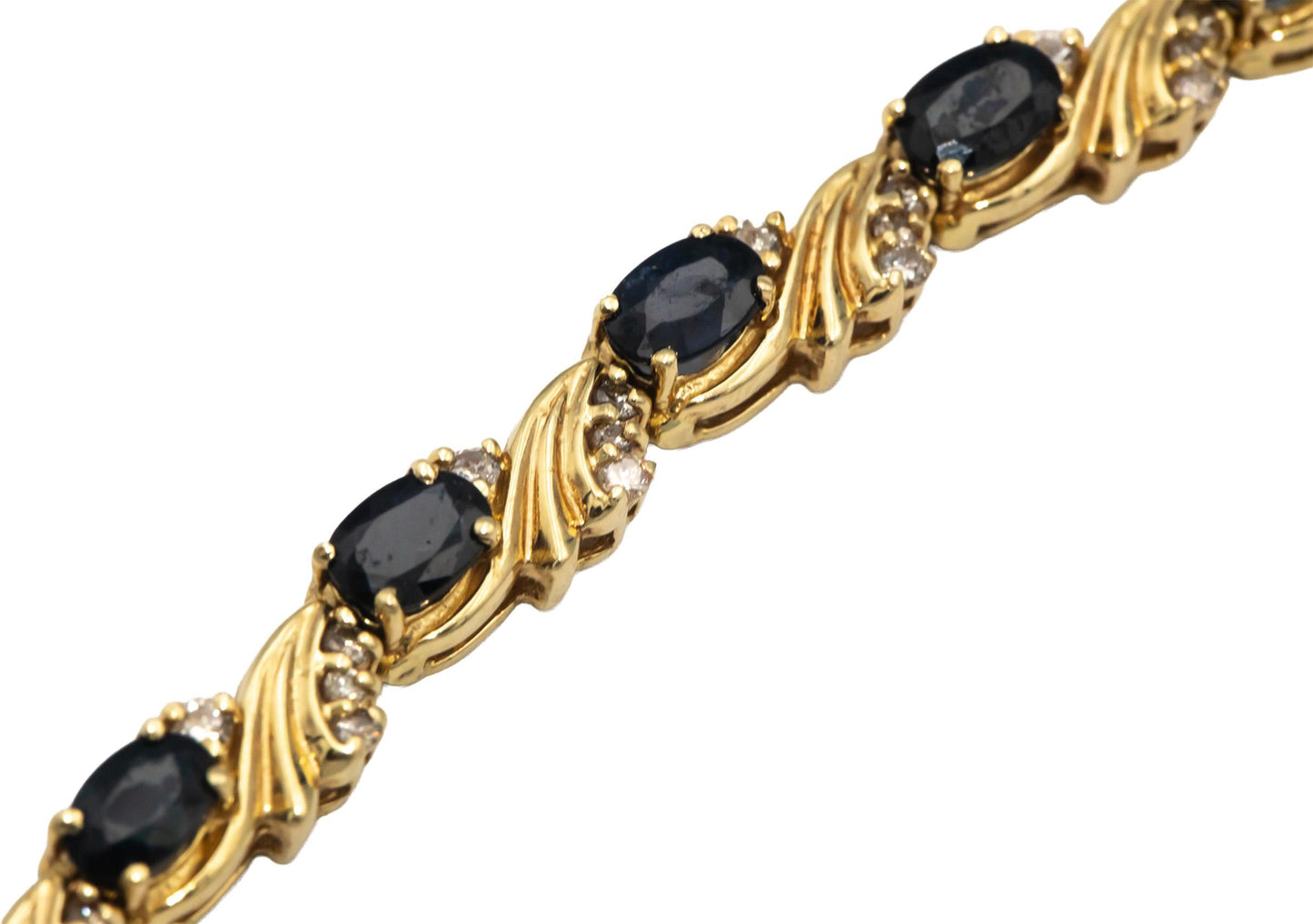 14k Yellow Gold Round Diamond and Oval Sapphire Fancy Link Bracelet 8.0CT