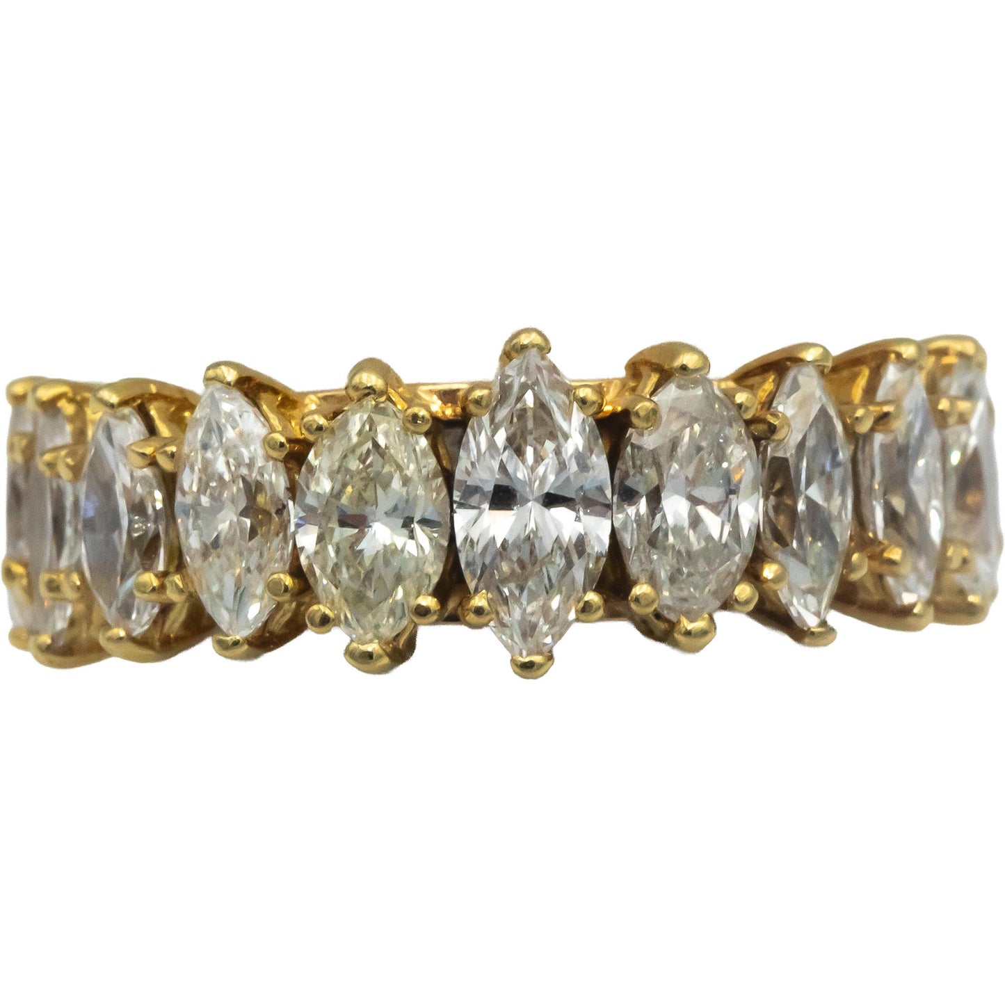 18k Gold VS Marquise Cut Diamond Graduated Eternity Band Ring 5.39CT Size 6.25