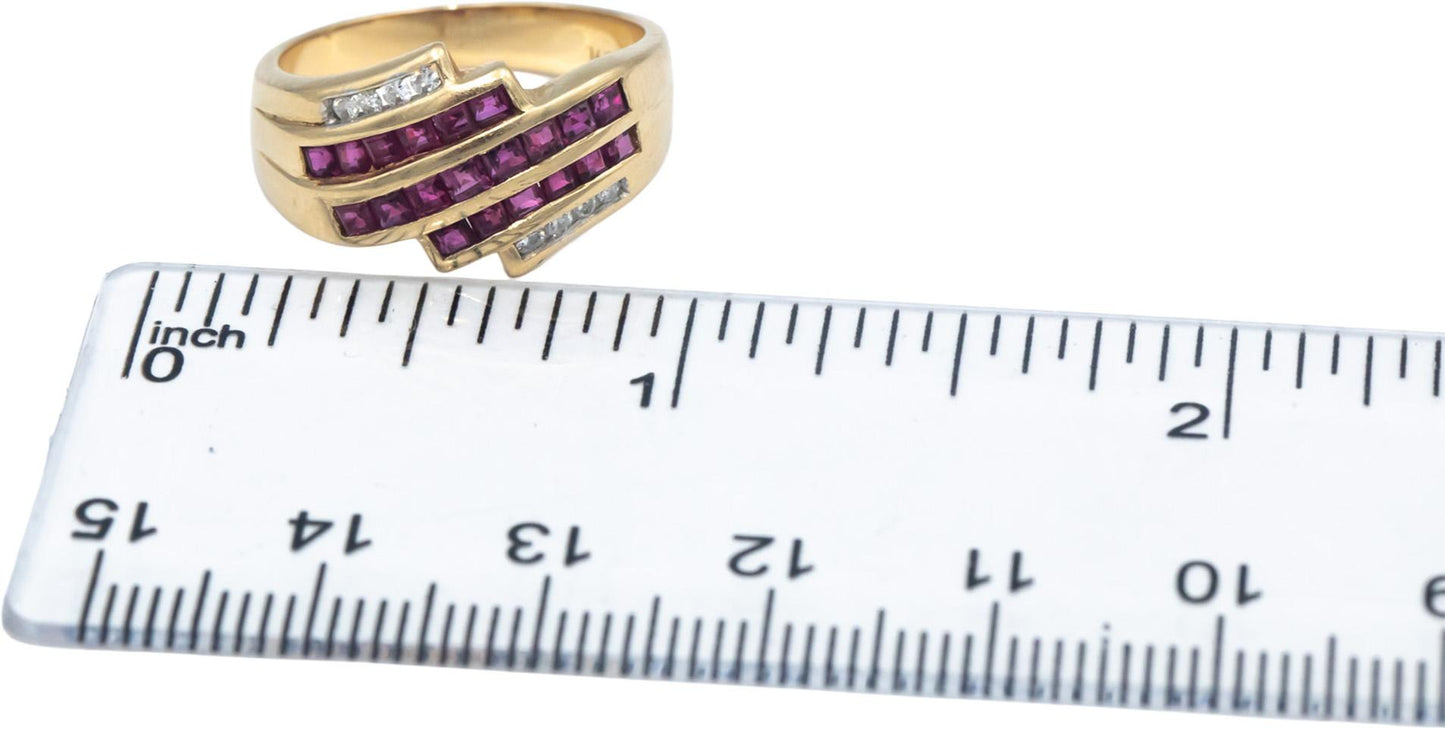 Ruby and Diamond 14k Yellow Gold Channel Set Band Ring 0.70CT Size 7