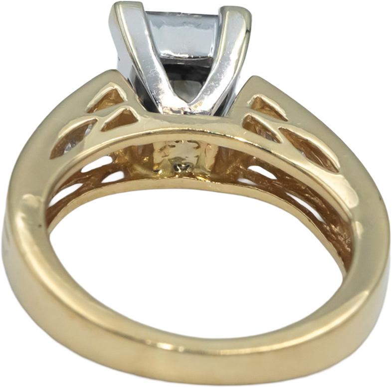 14k Yellow & White Gold Princess & Round Cut Diamond Ring 1.0CT Size 5.25