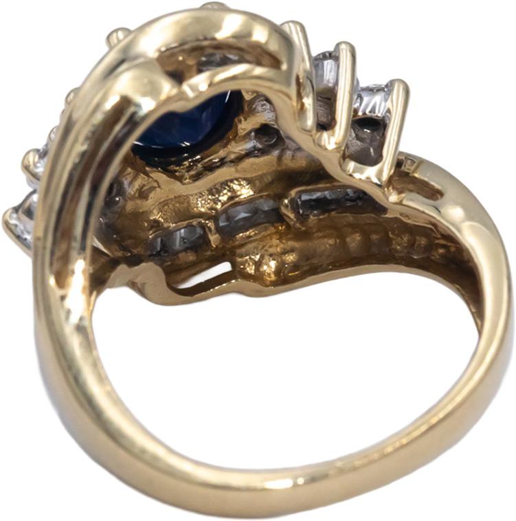 Diamond and Blue Sapphire 14k Yellow Gold Cocktail Ring 2.0CT Size 4