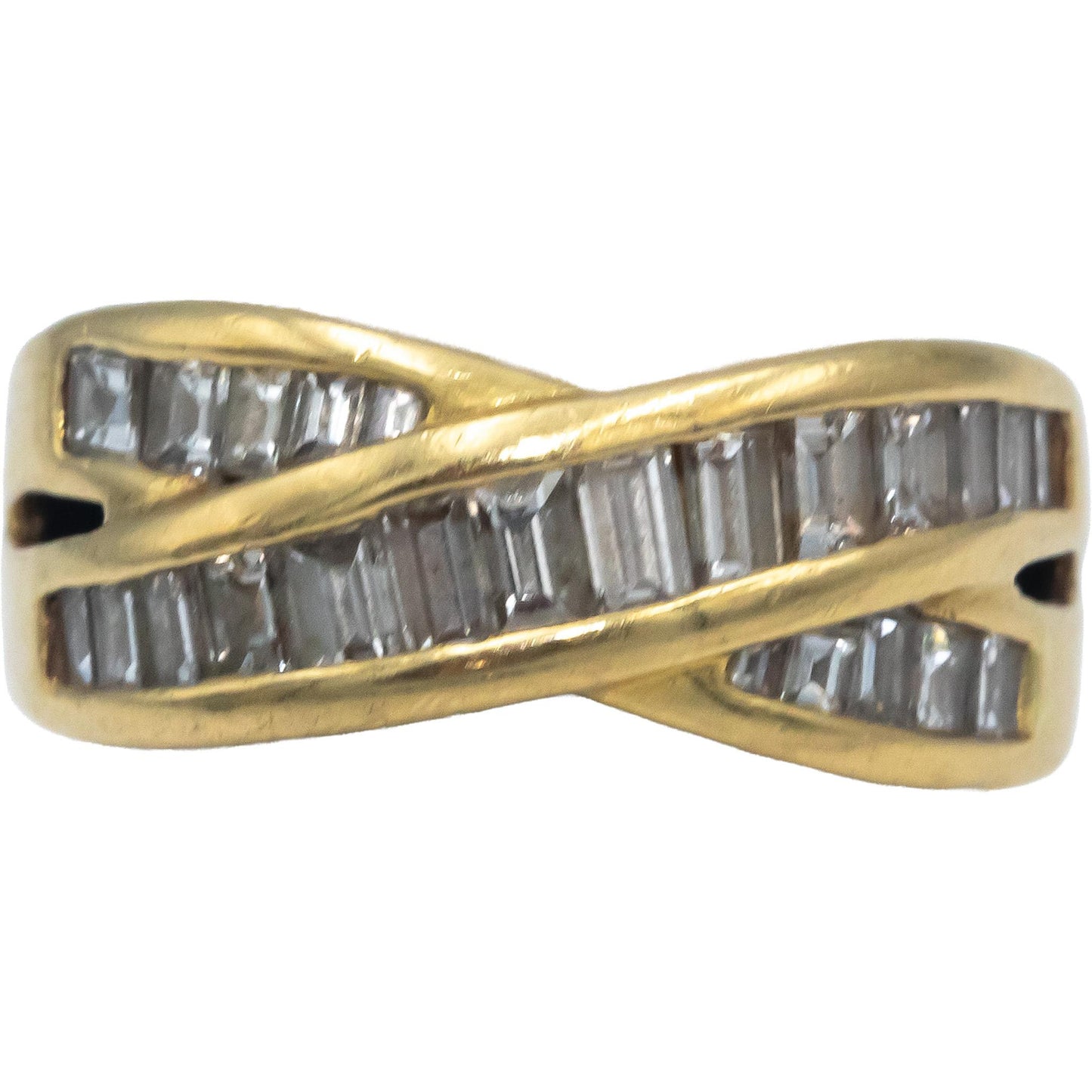 18k Gold Baguette VS Diamond Channel Set Crossover Band Ring 1.50CT Size 6.25