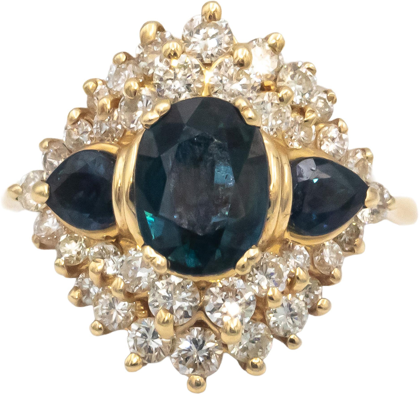 14k Yellow Gold Diamond and Sapphire Cocktail Ring 2.75CT Size 6.75