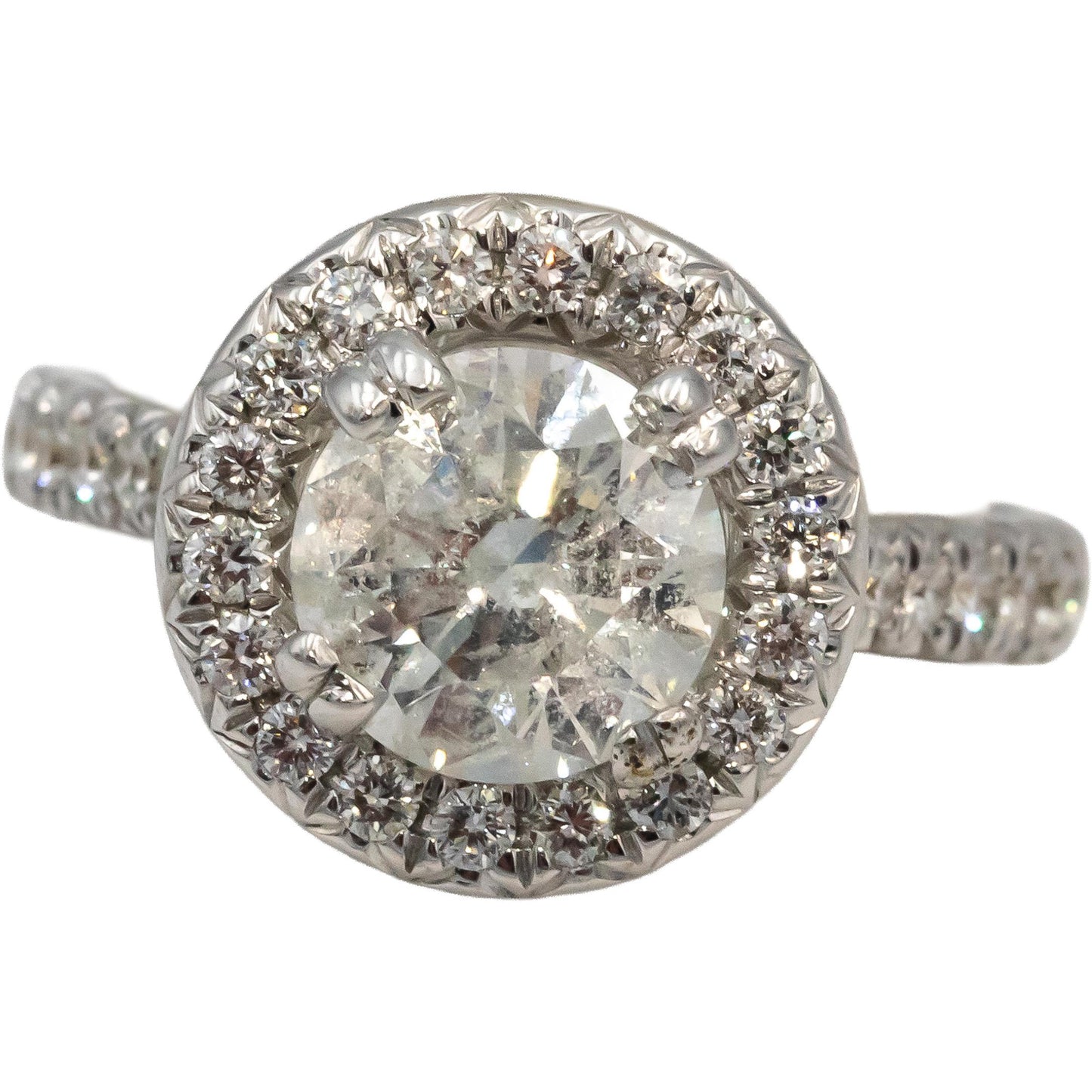 18k White Gold VS Round Diamond Halo Ring 2.31CT w/ 1.71CT Center Size 6.25