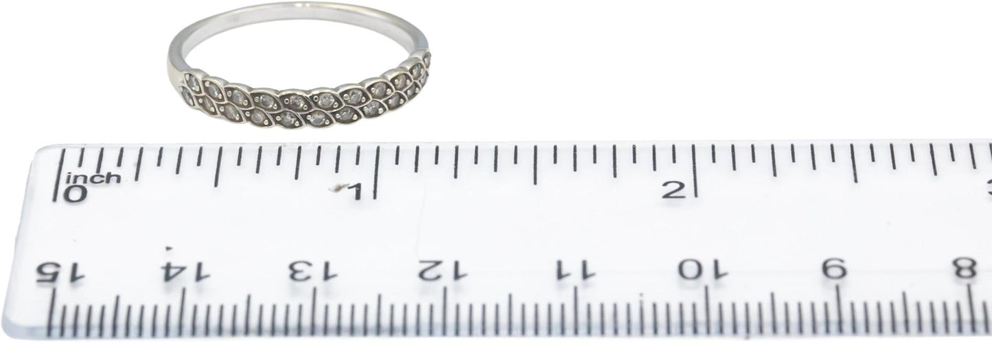 10k White Gold Round Diamond Two Row Band Ring 0.20CT Size 9